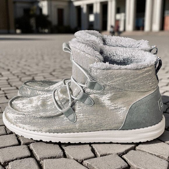 Hey Dude Shoes - Hey Dude Lea Fur Grey High Top Boots Size 10 Cozy Faux Fur Lined Winter Shoes